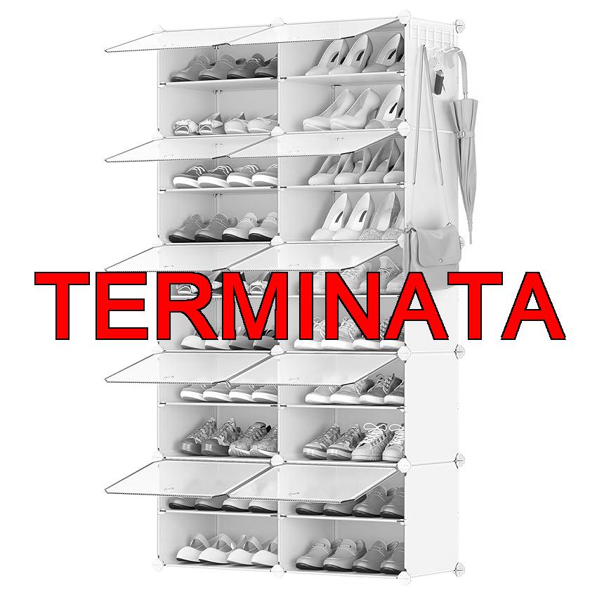 SONGMICS Scarpiera, Scaffale Modulare a 10 Scomparti per 40 Paia di Scarpe da Ingresso, con Sportelli, Telaio in Acciaio e Ripiani in Plastica, Camera da Letto, Bianco e Trasparente LPC035W01