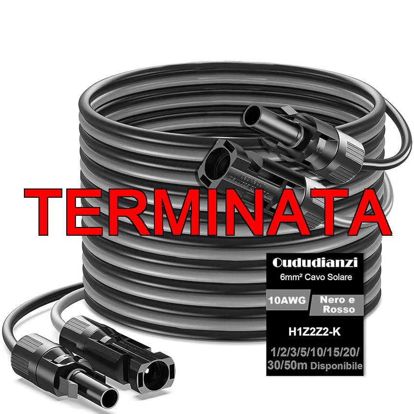 Oududianzi Cavo Solare 6mm2 10m, 1, 2, 3, 5, 8, 10, 15, 20, 30m Prolunga Cavo Pannello Solare, Cavo Fotovoltaico 6mm2, Cavo Solare 6mmq per Pannello Fotovoltaico (6mm² 10m)