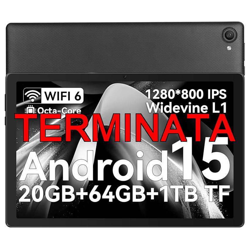 Whitedeer Tablet 10 pollici Android 15 Octa-Core, Face ID, OTG, 20GB+64GB+1TB Espansione, 1280 * 800 IPS, Split-Screen, WiFi 6, BT5.3, Doppia Fotocamera 5MP+8MP, 5000mAh, Widevine L1 (Nero)