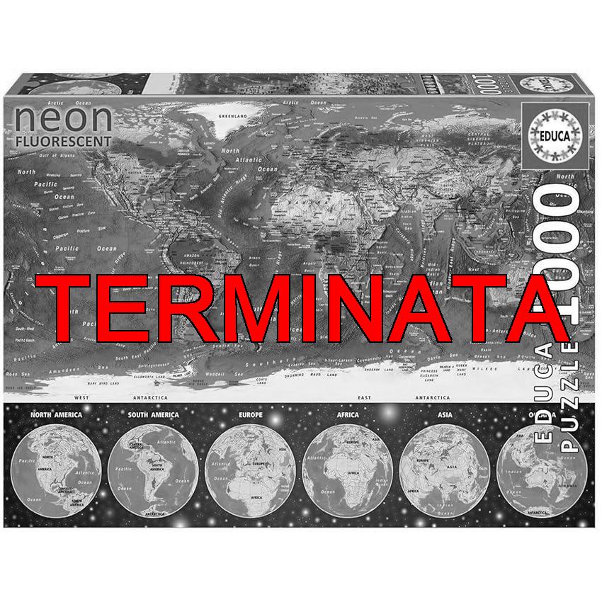Educa – Puzzle 1000 pezzi Neon World Map | Puzzle mappe moderne | Misura 68×48 cm | Per adulti 14+ (16760)