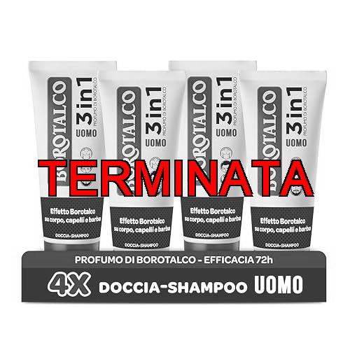 Borotalco, Bagnoschiuma Corpo Original, Docciaschiuma per Pelle Morbida e Vellutata, Effetto Borotalco sulla Pelle, Ideale per Uomo e Donna, Dermatologicamente Testato, 4 Flaconi da 200 ml