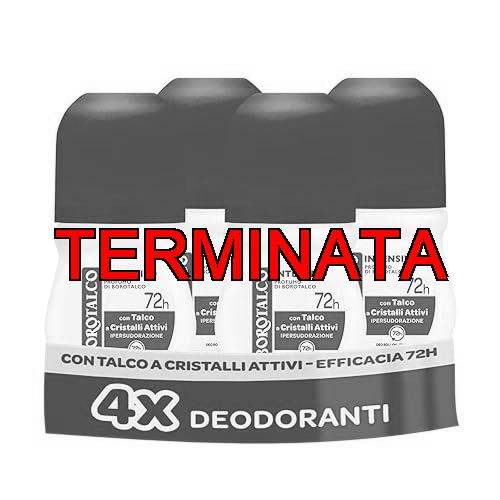 Borotalco, Deodorante Roll-on Intensivo, con Talco a Cristalli Attivi, Ipersudorazione, Senza Alcool, Profumo di Borotalco, 72h efficacia – 4 Pezzi da 50 ml – Esclusiva Amazon