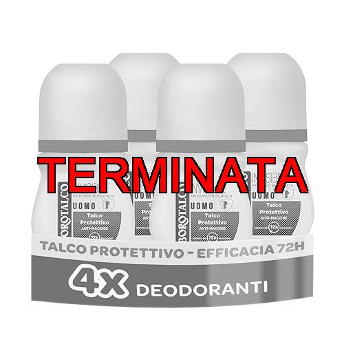Borotalco, Deodorante Uomo Roll-On Invisibile, con Talco Protettivo, Anti-Macchie, Senza Alcool, Profumo Muschiato, 72h efficacia – 4 Pezzi da 50 ml – Esclusiva Amazon