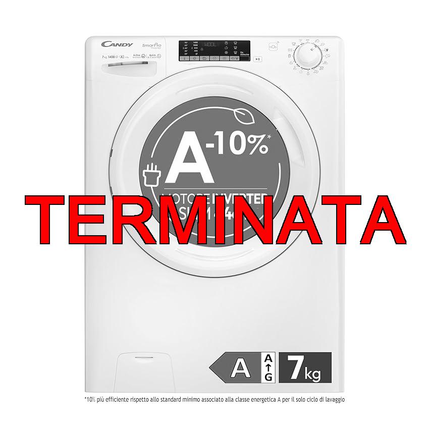 Candy Smart Pro Inverter CO4474TWM6, 1-S Lavatrice a carica frontale, 7KG, Classe A-10%, 1400 giri, Motore Speed Dive Inverter, 16 programmi, AxLxP 85x60x45,4 cm, Bianco (Classe di energetica A)