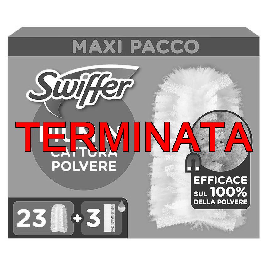 Swiffer Duster Piumini Cattura Polvere, 23 Piumini e 3 Panni Lavapavimenti, Cattura e Intrappola Polvere e Sporco, Raggiunge I Punti più Difficili della Casa, Maxi Formato