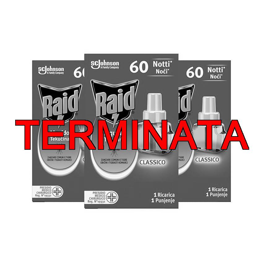 Raid Liquido Elettrico tripla ricarica, efficace contro Zanzare Tigre e Zanzare Comuni 60 Notti, 3 Confezioni da 36 ml