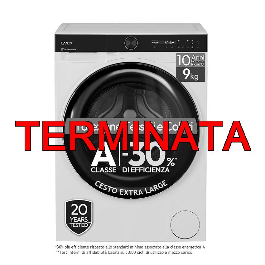 Candy ProWash 700 Lavatrice 9 Kg, Libera Installazione, Carica Frontale, Classe A-30%, 1400 Giri, 16 Programmi, Connessa, Funzione Partenza ritardata, AxLxP 85x60x58 cm, Bianca – BS 49B9-S (Classe A)