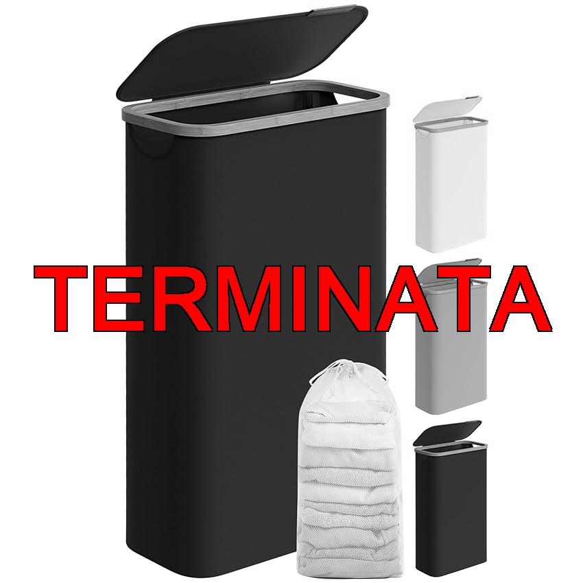 SONGMICS Cesto Portabiancheria con Coperchio, Cesta per Bucato, 65L, Salvaspazio, Sacco Rimovibile, Tessuto Oxford, Manici di Bambù, Pieghevole, 42 x 22,5 x 70,5 cm, Nero Inchiostro LCB506B01