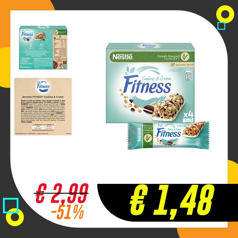 FITNESS Cookies&Cream Barrette Cereali Integrali con Biscotti e Cioccolato…