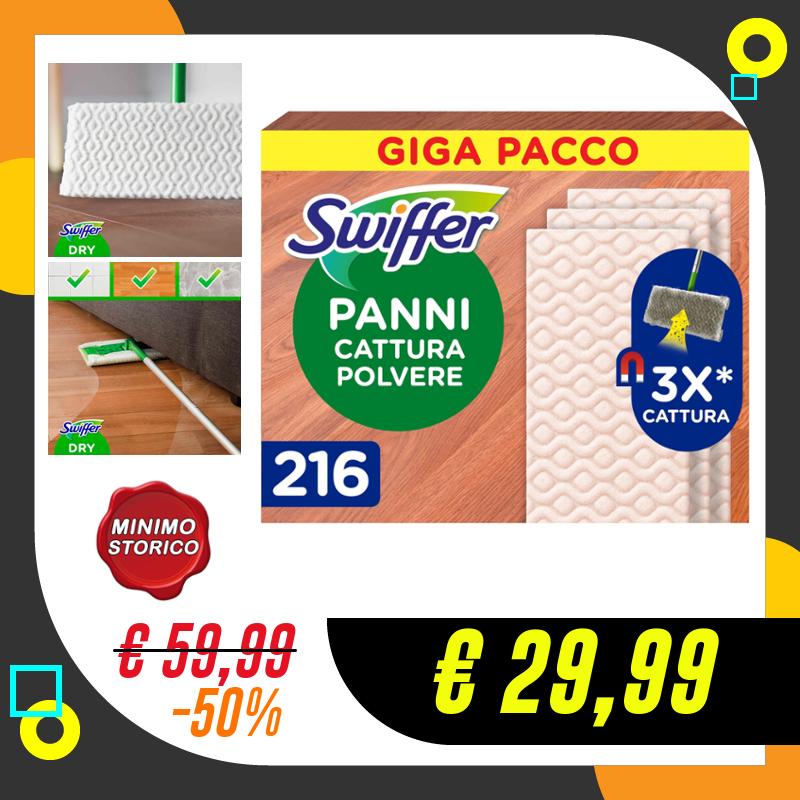 Swiffer Panni Cattura Polvere, 216 Panni Microfibra Dry