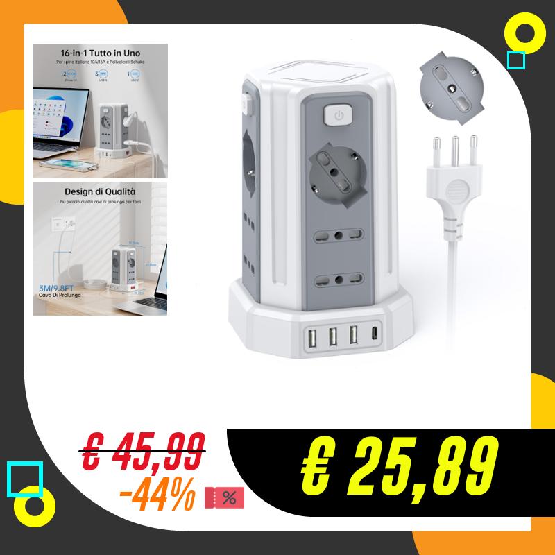 Ciabatta Elettrica Multipresa 3 metro con 12 Prese Universali…