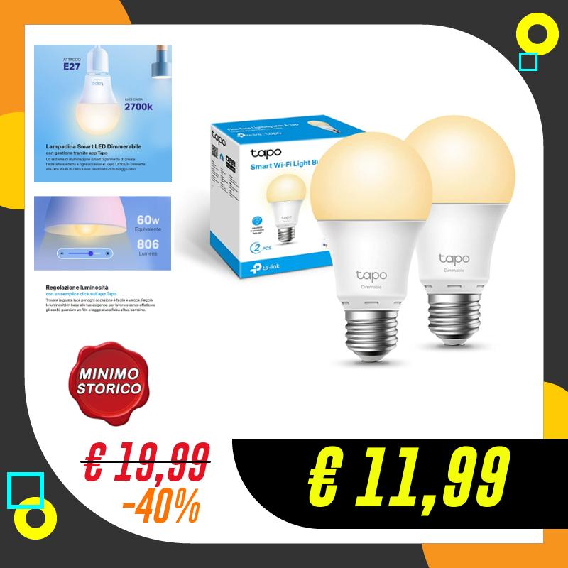 Tapo L510E Lampadina Wi-Fi E27, Funziona con Amazon Alexa…