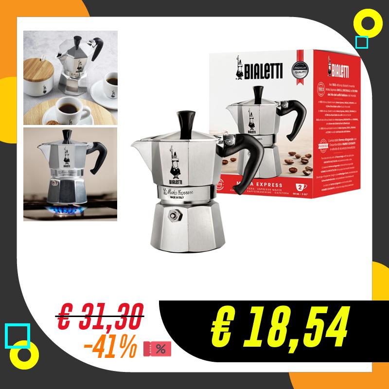 Bialetti Caffettiera Moka Express 2 Tazze, Manico anti scottatura