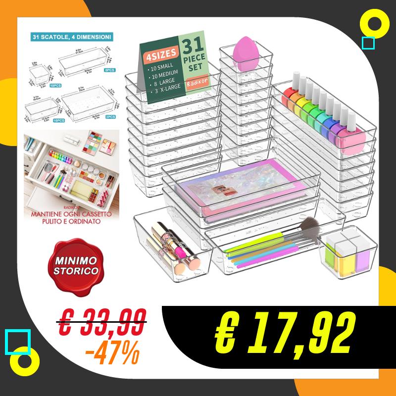 Radikor Organizer Cassetti 31 Pezzi, Organizer Trucchi Cassetti in…