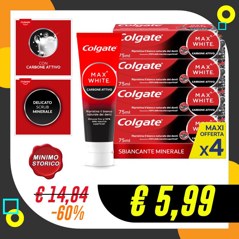Colgate Dentifricio Sbiancante Max White Carbon 4 Confezioni da…