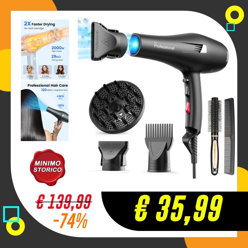 HappyGoo Phon Capelli Asciugacapelli professionale ionico, fono capelli con…