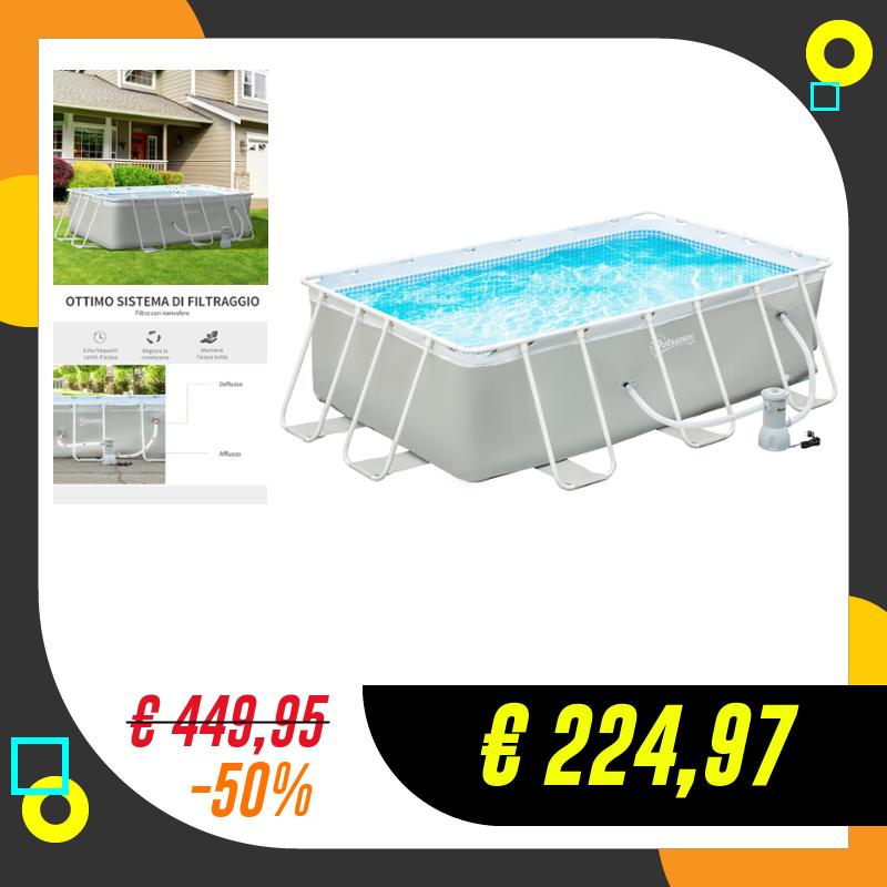 Outsunny Piscina Fuori Terra Rettangolare da Giardino con Pompa…