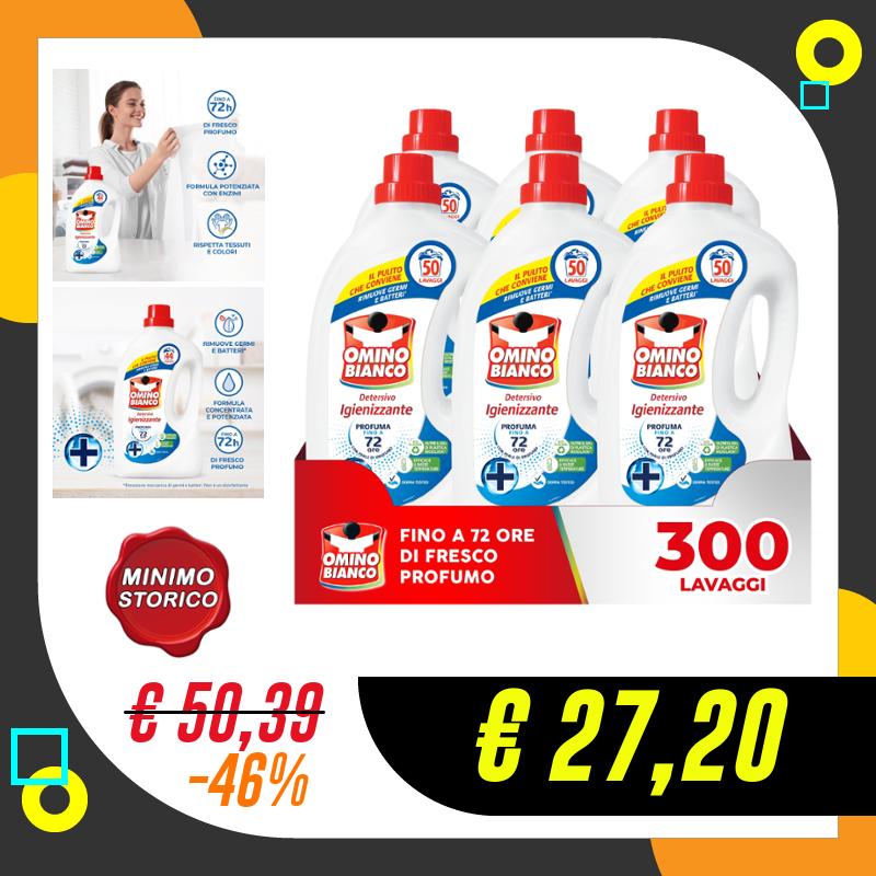 Omino Bianco – Detersivo Lavatrice Igienizzante Liquido, 300 Lavaggi