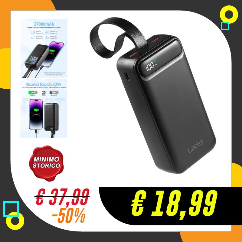 Lachy Power Bank Grande 27000mAh Ricarica Rapida Batteria Esterna…