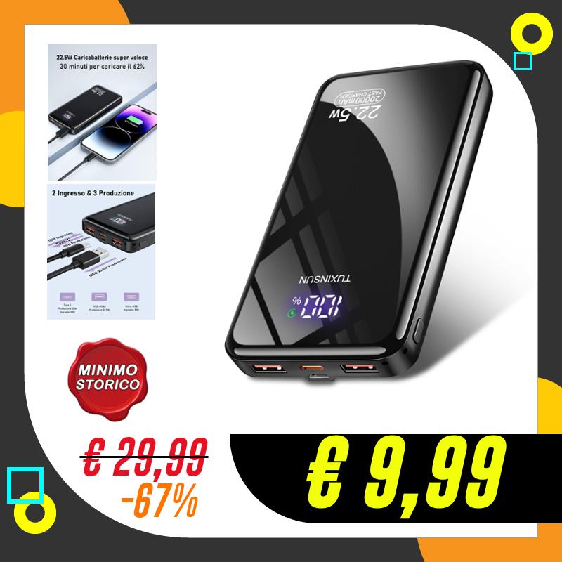 Power Bank 20000mAh PD3.0 QC4.0 22,5W Powerbank Ricarica Rapida