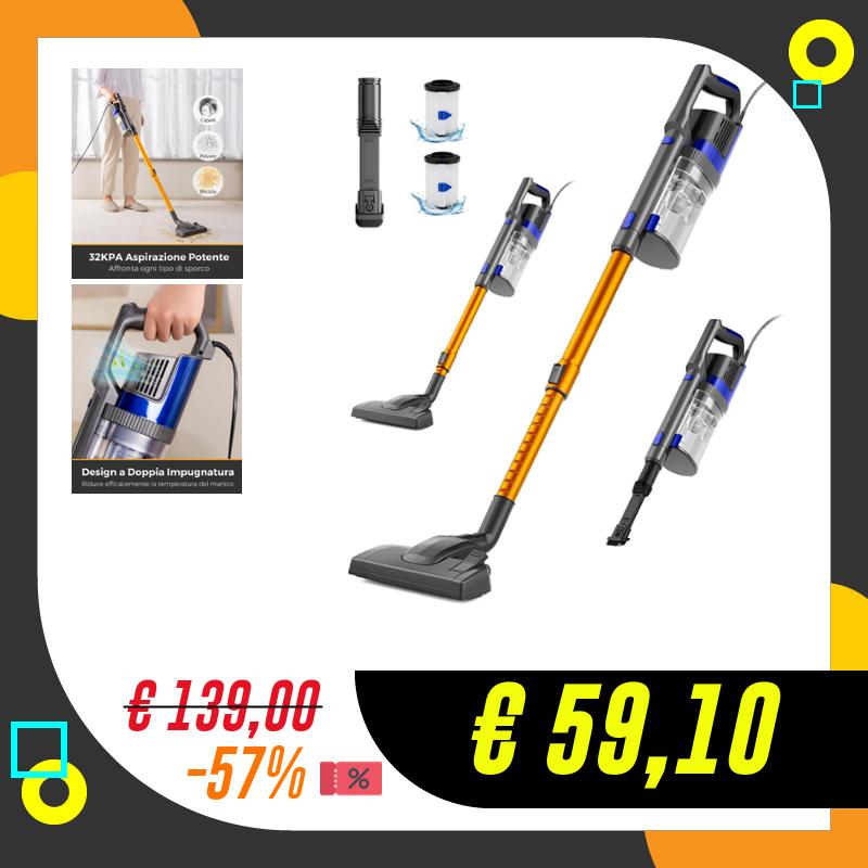 VACTechPro 32KPa/680W/6M Aspirapolvere con Filo, Aspirapolvere con 800ML Pattumiera