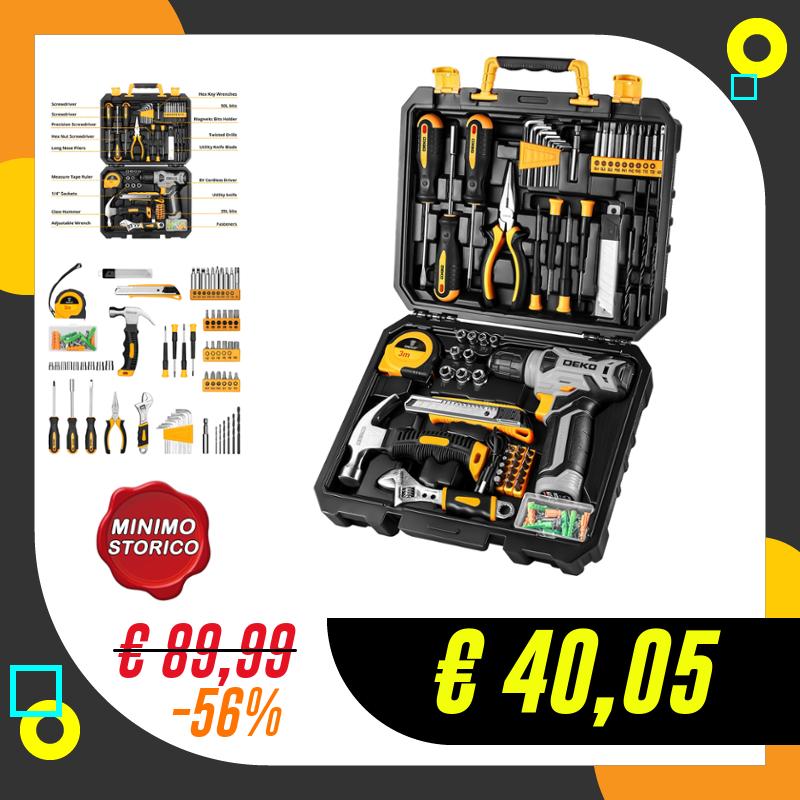 DEKO Cassetta Attrezzi Completa con Trapano Avvitatore Batteria 8V